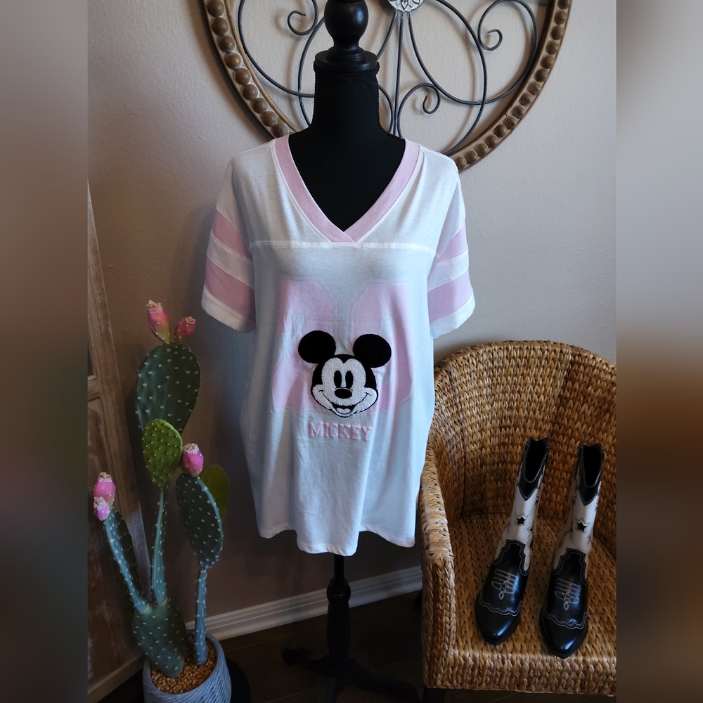 Hybrid Apparel White and Pink Mickey Mouse Tee